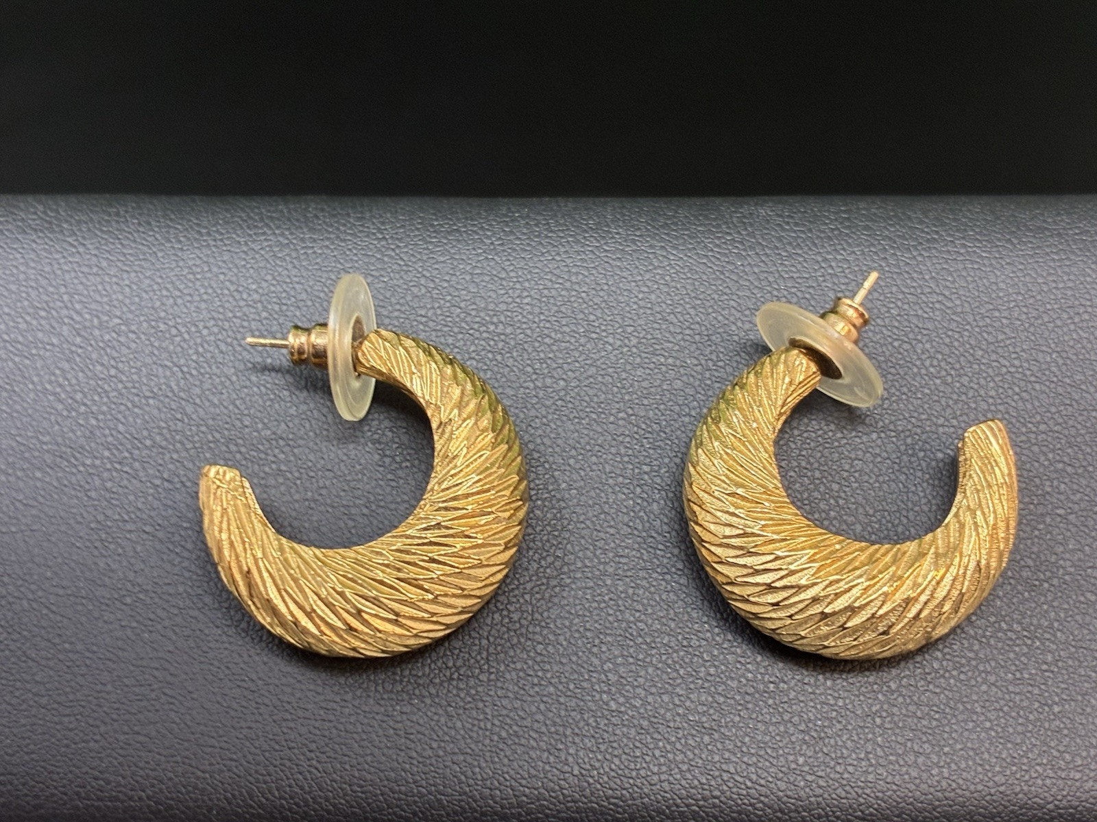 Christian Dior 1980s Textured Gold Tone Classic Crescent Clip Earrings